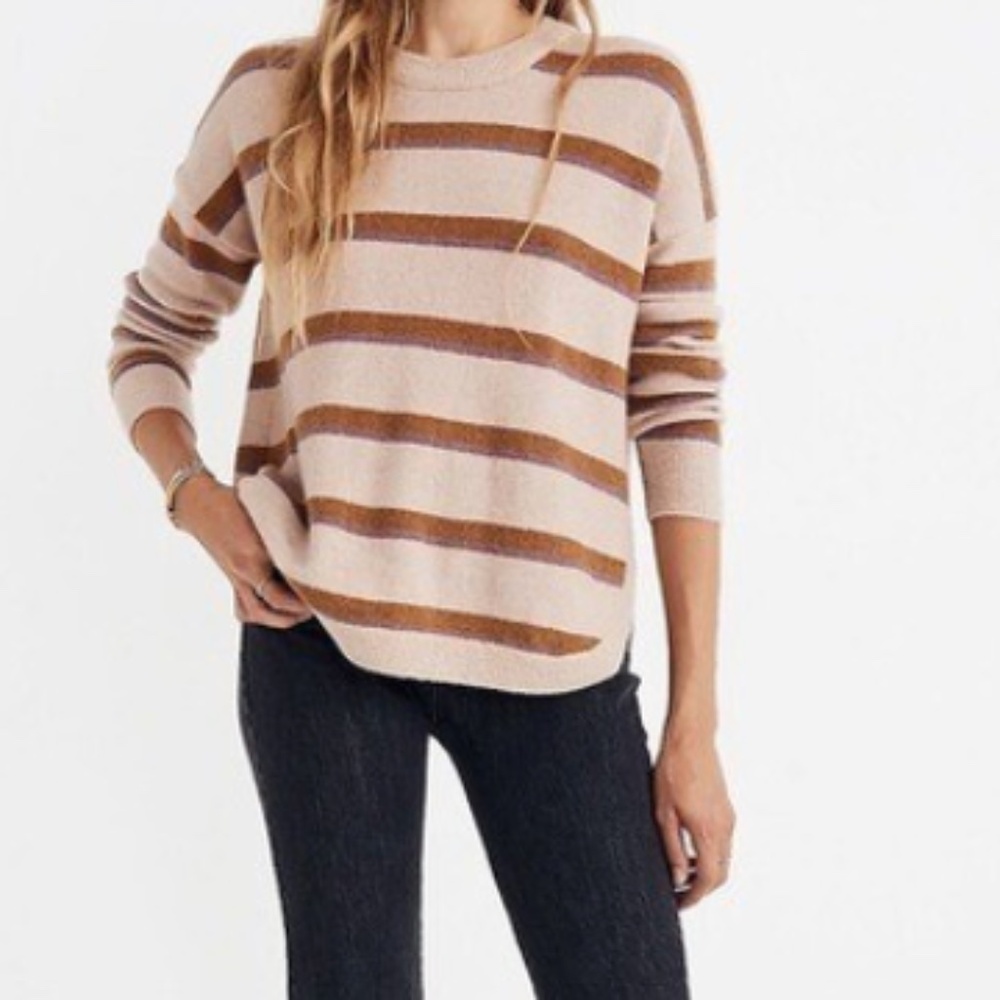 Madewell Oversized Sweater Size Small Beige Stripe Tan Lilac Wool Blend Boxy